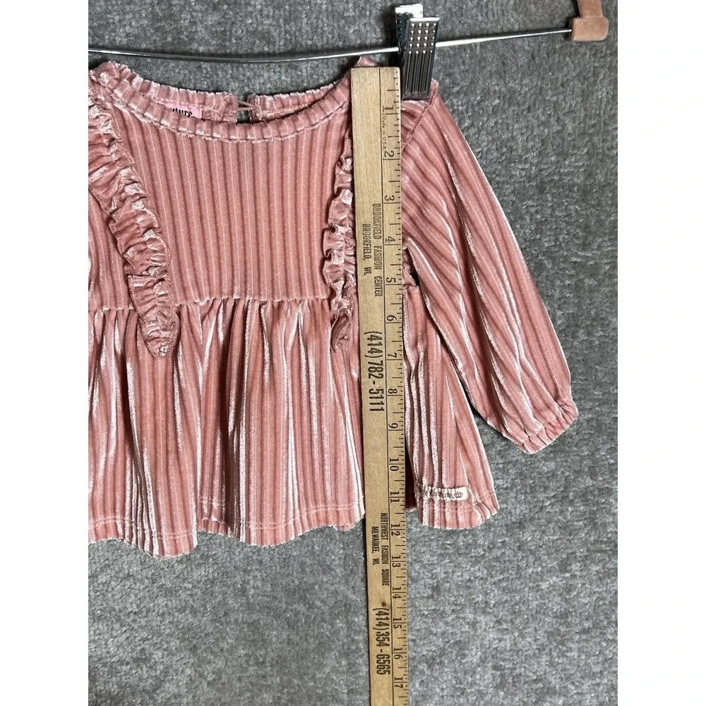 Juicy Couture‎ Velvet Dress Baby Girl 3/6 Months Pink Ribbed Ruffle Keyhole